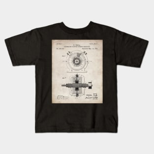 Tesla Generator Patent - Electrician Maker Workshop Art - Antique Kids T-Shirt